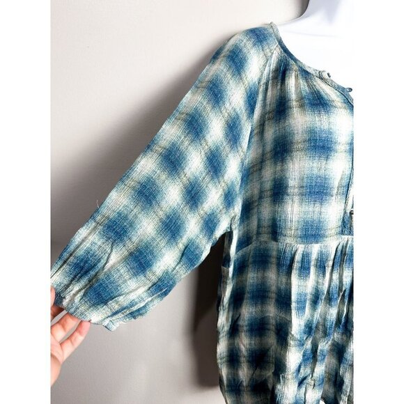 Anthropologie Maeve Plaid Cavalon Oversized Tunic Peplum Blouse Womens Medium - Picture 3 of 9